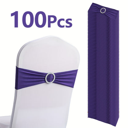 100pcs Milk Milk Fiber Fabric & High-Stretch Spandex Blend Theme Chair Sashes | Resilient Dining Chair Sash Bands with Buckle & Snap-Back Elasticity for Wedding, Party, Banquet Decor