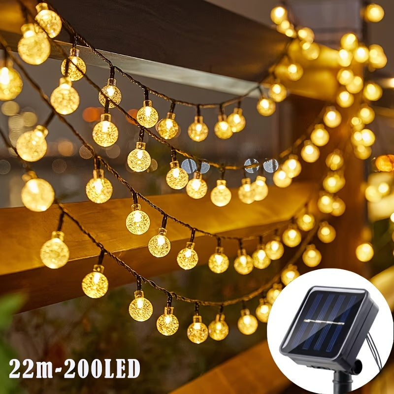 100FT ST38/72.2FT/79.4FT Spherical Bulbs/105Ft/72.2Ft Warm White/-Cool White LED Solar Light String - with Remote Control, IP65 Waterproof, Durable for 12 Hours, Drop Resistant, Very Suitable for Courtyard Decoration, Festival Celebrations