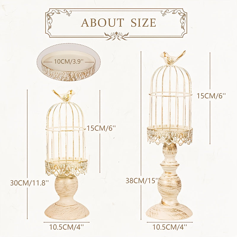 Birdcage Candle Holders Set of 2, Vintage Metal Candlestick Holders with Polished Finish — Wedding Table Centerpieces, Home Decor & Christmas Decoration | Black & White