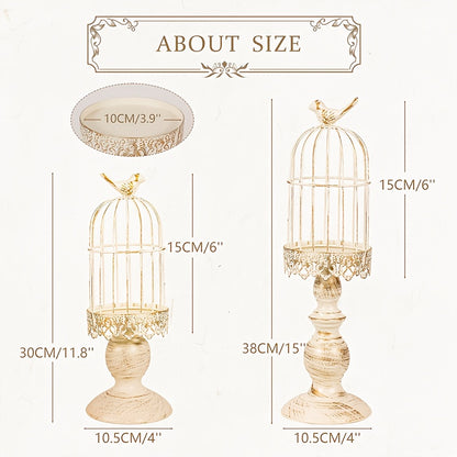 Birdcage Candle Holders Set of 2, Vintage Metal Candlestick Holders with Polished Finish — Wedding Table Centerpieces, Home Decor & Christmas Decoration | Black & White