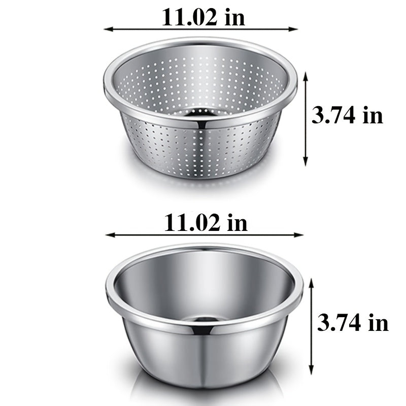 2pcs Vegetable Colander Stainless Steel 3-Quart with Mixing Bowls, Rice Washing Bowl, Strainer for Kitchen Food for Washing Vegetables, Fruit, Rice, Dishwasher Safe. Kitchen Utensils, Kitchen Additions
