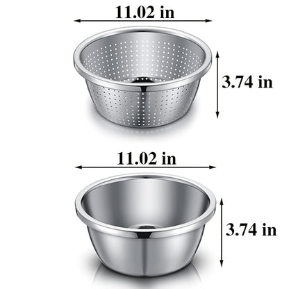 2pcs Vegetable Colander Stainless Steel 3-Quart with Mixing Bowls, Rice Washing Bowl, Strainer for Kitchen Food for Washing Vegetables, Fruit, Rice, Dishwasher Safe. Kitchen Utensils, Kitchen Additions