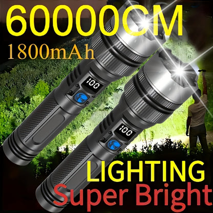 2-Pack Rechargeable Super Bright LED Flashlights (with Gift Box), 1000LUMEN Ultra-Bright Digital Display Flashlight, Multi-Function Camping, Fishing, Hunting & Emergency Lighting Tool, Men's Tool Gift, Father's Day Surprise Gift