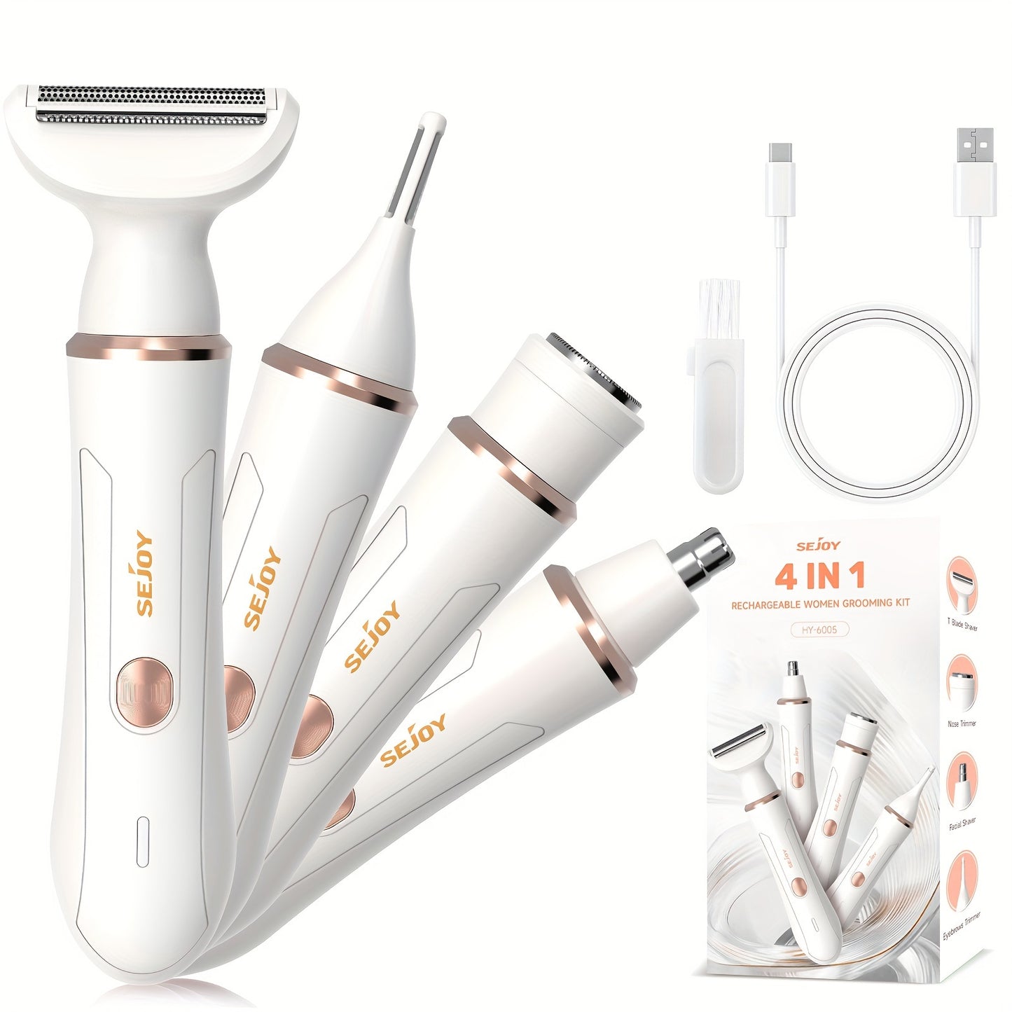 Women' Cordless Electric Bikini Trimmer & Body Shaver - Painless Razor with Replaceable Heads for Facial Hair, Eyebrows, Ear/Nose Hair - Portable Epilation for Sensitive Skin & -the- Grooming