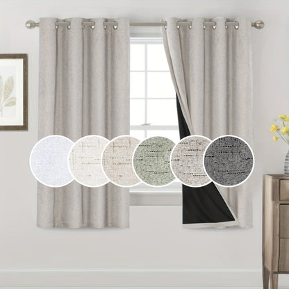 2 Panels 100% Blackout Linen Textured Curtains Thermal Insulated Curtains for Winter Noise Reducing Window Drapes with Grommet for Hall Room Bedroom Living Room PRINCEDECO