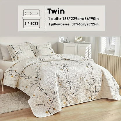 2/3pcs Floral Comforter Quilt Set Queen King Full Twin Size, White/Grey Soft Microfiber Reversible Bedding Sets Blanket Bed Cover Mother Father Day Gift, Botanical Quilted Bedspread Lightweight Coverlet Set With Shams For Winter Spring Summer Autumn