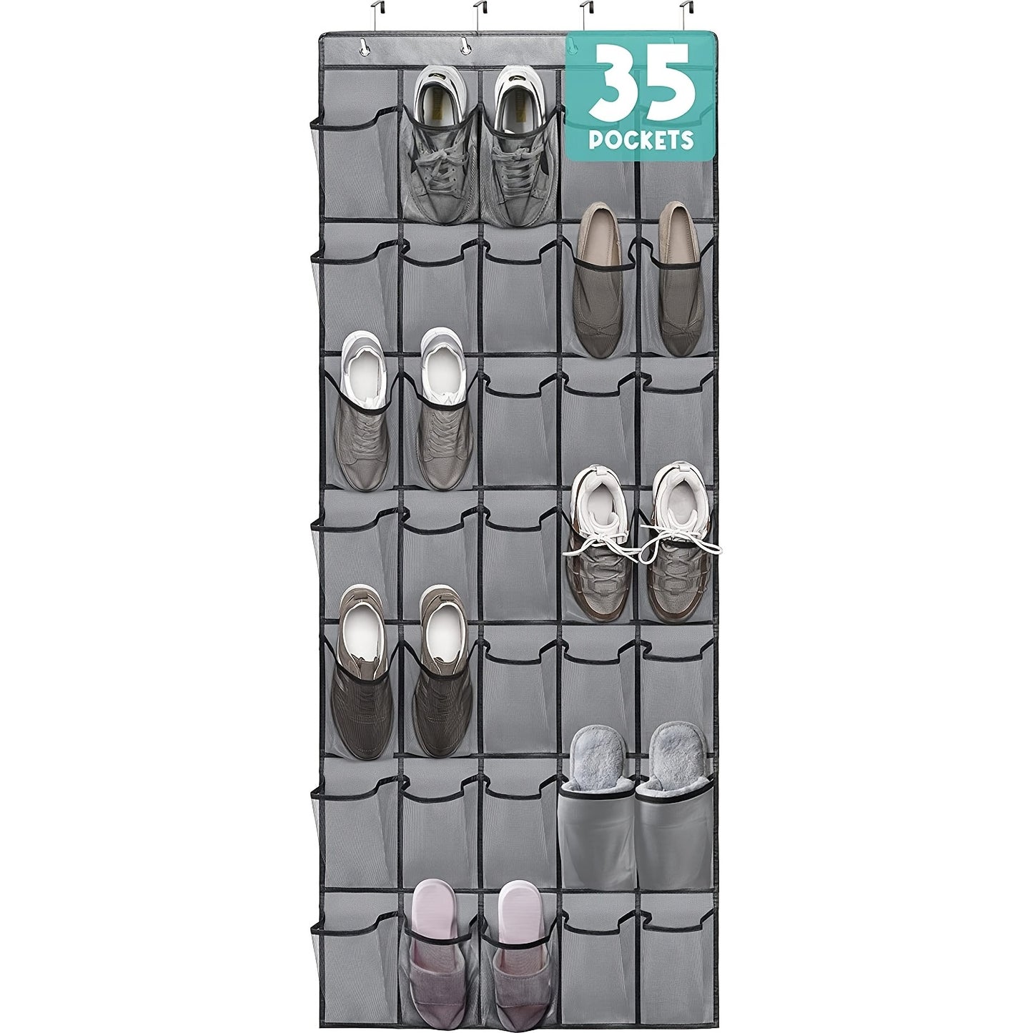 Over the Door Shoe Organizer Hanging Mesh Pocket | 28 35 40 Compartments 7-8 Layer with Hooks | Behind Door Storage Rack for Closet Dorm Room Bedroom Classroom Bathroom
