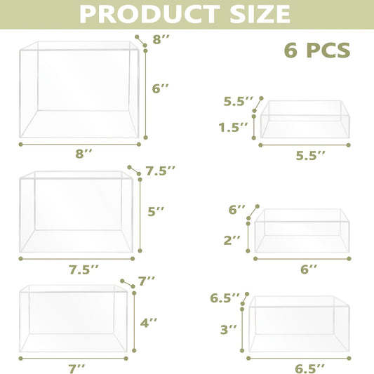 Display Stands 6pcs Five-Sided Square Buffet Risers - White Transparent Dessert Cake Display Storage Rack for Party Wedding Catering Retail Boutique Gallery Home Decor