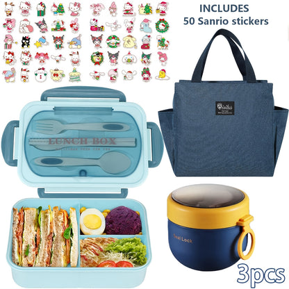 51pcs/53pcs Sanrio Lunch Box Set | Thermal Bag, Breakfast Cup, Portable Sealed Compartment Bento Box, 40.58Oz Capacity, Microwave And Dishwasher Safe, Ideal For Work, Picnics, And Back To School