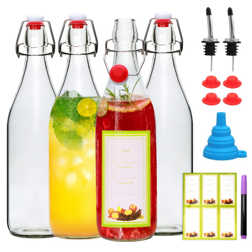4/6/8/12pcs-16oz Flip Top Glass Bottles with Stopper for Kitchen Organizers And Storage, Vanilla Extract, Juice, Kombucha, Honey, Vinegar. Local Warehouse