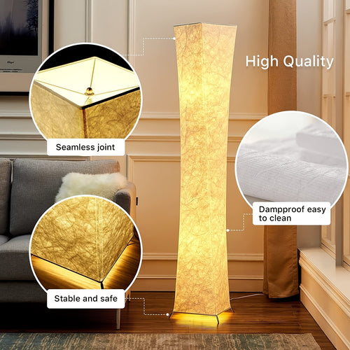 LED Floor Lamp 52 Inch Modern – Adjustable 3000K Warm Light with Remote Control, USB Port, Matte Metal Finish & Tyvek Shade for Bedroom, Living Room & Game Room Space Decor