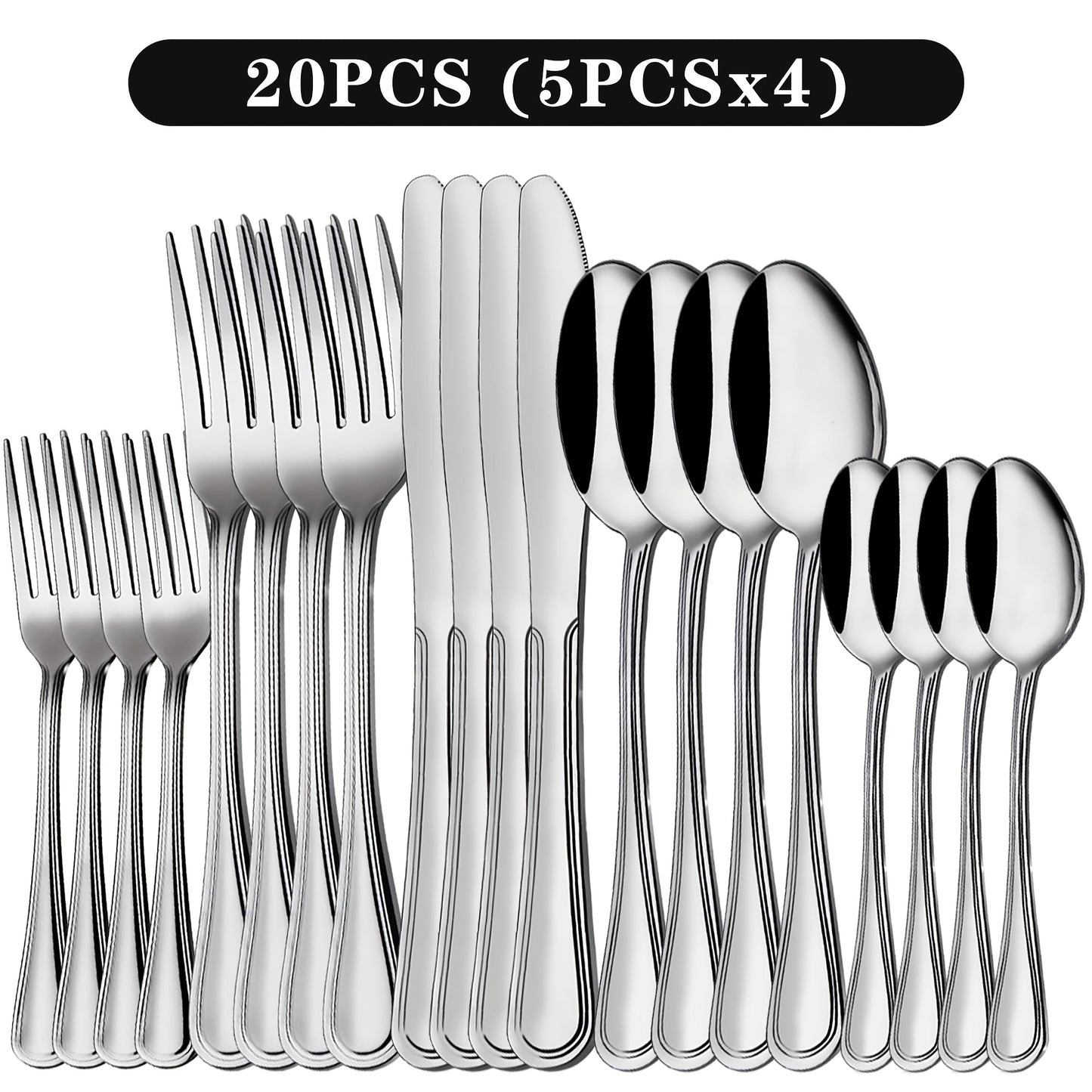 Stainless Steel Flatware Cutlery Set, 20/22/40/60/72pcs For 4/8/12, Silvery/Black, For Home Kitchen Restaurant Hotel, Kitchen Utensils Set, Mirror Polished, Dishwasher Safe, Perfect For Gifts And Weddings.Local Warehouse, Father'S Day Gifts