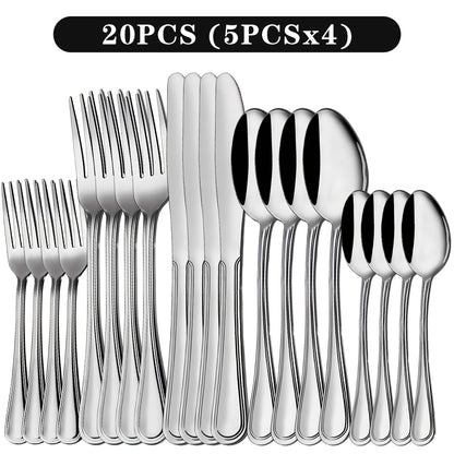 Stainless Steel Flatware Cutlery Set, 20/22/40/60/72pcs For 4/8/12, Silvery/Black, For Home Kitchen Restaurant Hotel, Kitchen Utensils Set, Mirror Polished, Dishwasher Safe, Perfect For Gifts And Weddings.Local Warehouse, Father'S Day Gifts