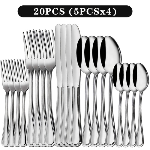 Stainless Steel Flatware Cutlery Set, 20/22/40/60/72pcs For 4/8/12, Silvery/Black, For Home Kitchen Restaurant Hotel, Kitchen Utensils Set, Mirror Polished, Dishwasher Safe, Perfect For Gifts And Weddings.Local Warehouse, Father'S Day Gifts