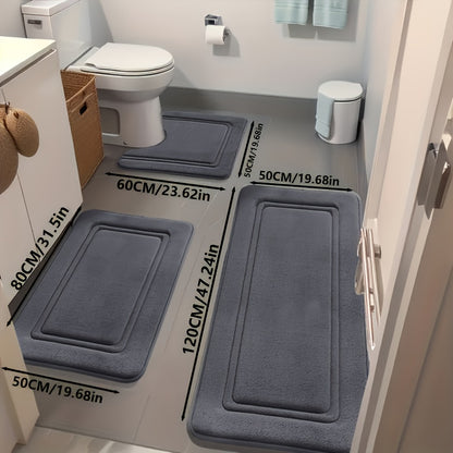 3pcs 25D Sponge Bath Mats - Super Absorbent Non-Slip Shower Rugs, Thick Soft Bath Tub Floor Mat Suitable for Bathtub, Shower, Bathroom - Heavy Foot Traffic Areas, &, Modern Bathroom Decor ()