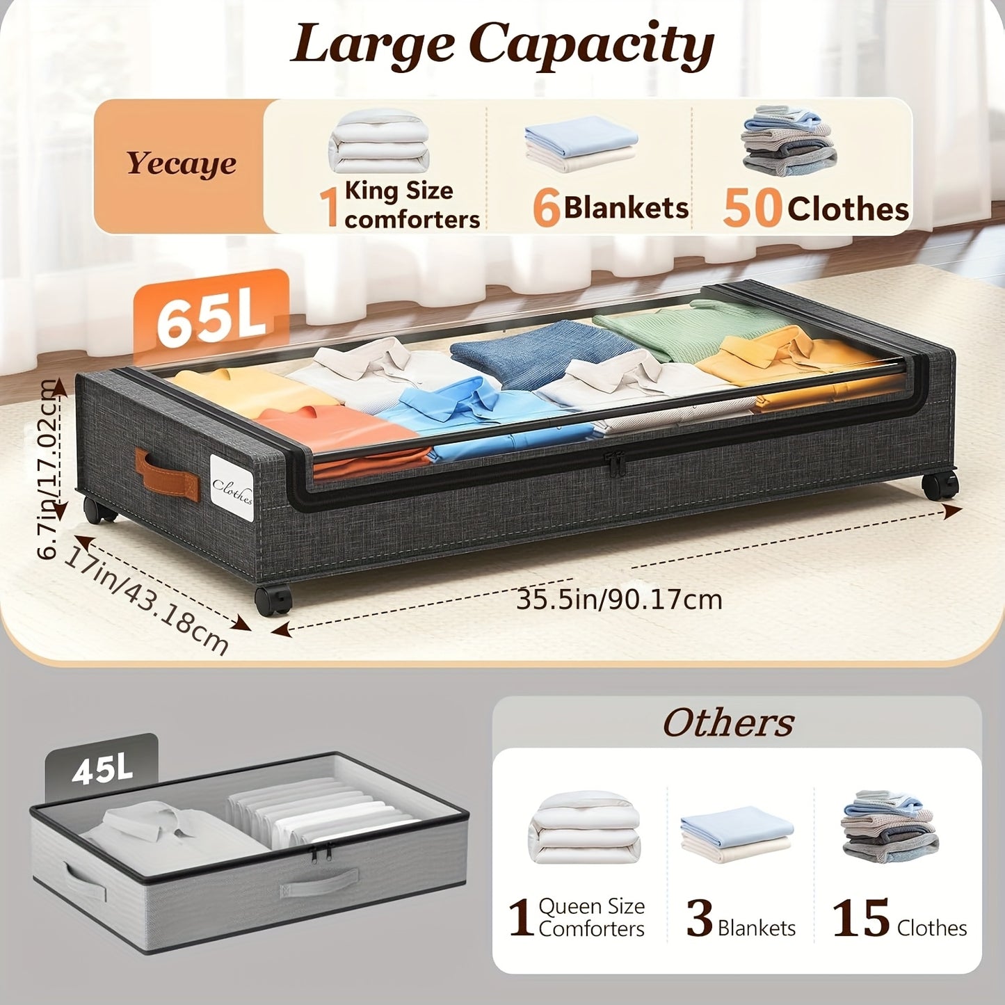 2 Pack Of Wheeled Under Bed Storage Box, Under Bed Storage Box, Under Bed Shoe Rack Organizer, Metal Drawer Under Wheel Bed For Clothes, Blankets, Shoes,, Books, Bedding, Under-Bed Storage