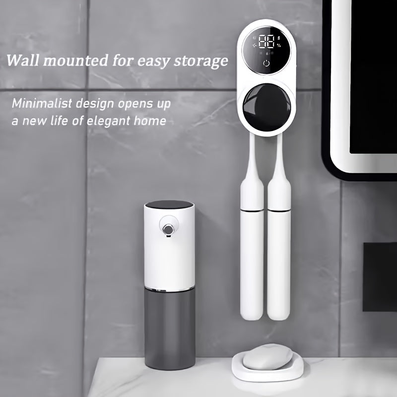 UV Toothbrush Holder Wall Mounted, Smart Double Toothbrush Sanitizer with Auto Dry & Sensor Door, USB Rechargeable, No-Drill Bathroom Storage with Battery Display – Hygienic Oral Care Organizer