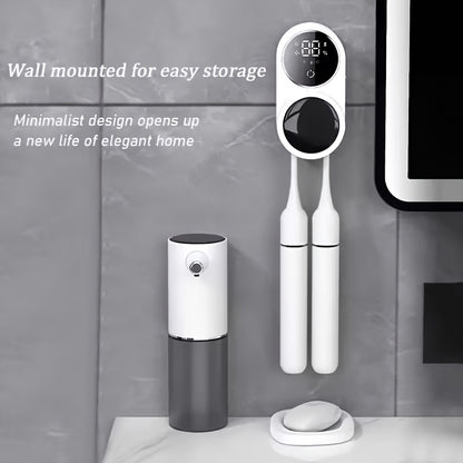 UV Toothbrush Holder Wall Mounted, Smart Double Toothbrush Sanitizer with Auto Dry & Sensor Door, USB Rechargeable, No-Drill Bathroom Storage with Battery Display – Hygienic Oral Care Organizer