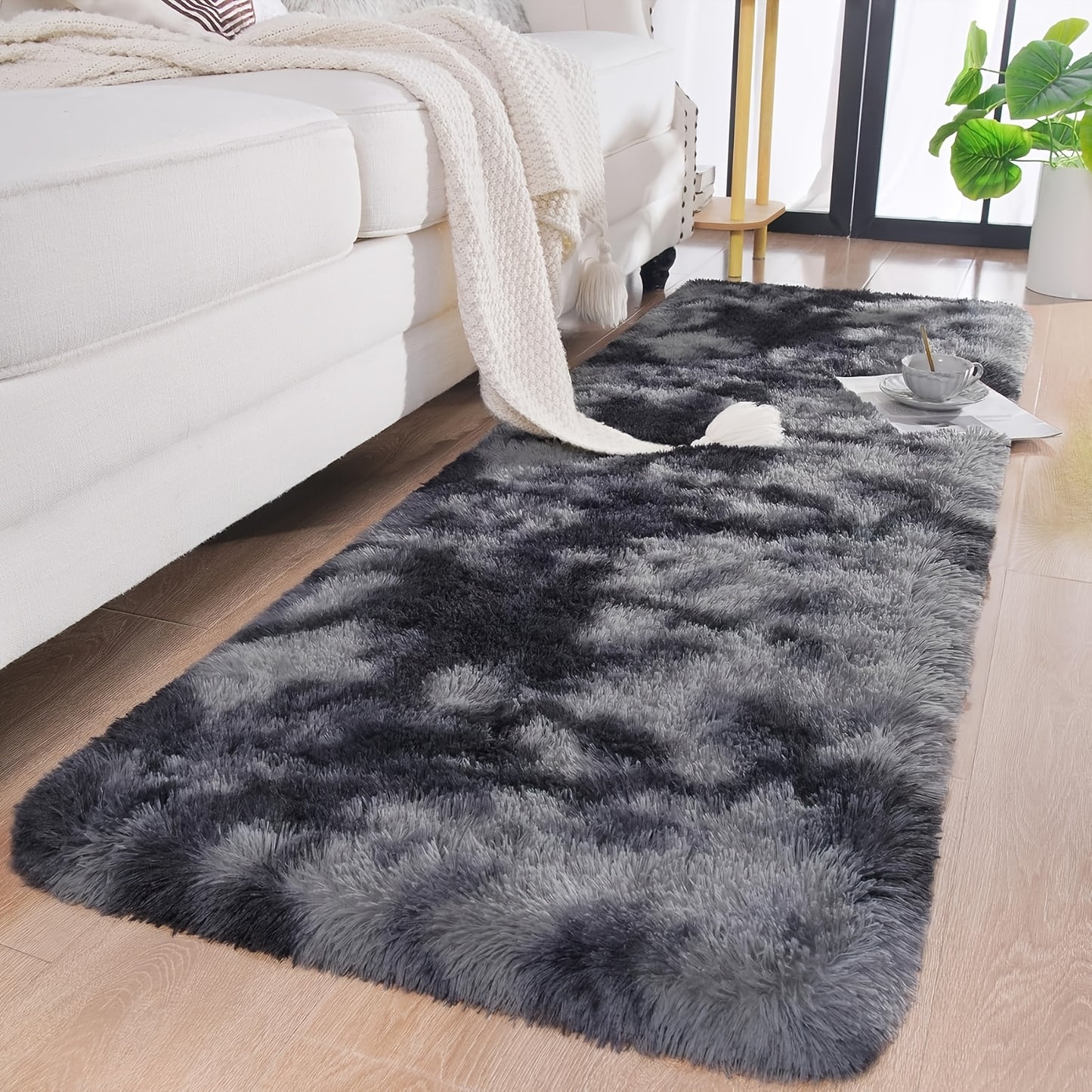 Fluffy Area Rug Tie-Dye Soft Carpet for Living Room Bedroom Office Thickened 1000g/㎡ Machine-Woven Indoor Mat Multi-Color Multi-Size Dark Gray Light Grey Khaki Pink Black White Purple