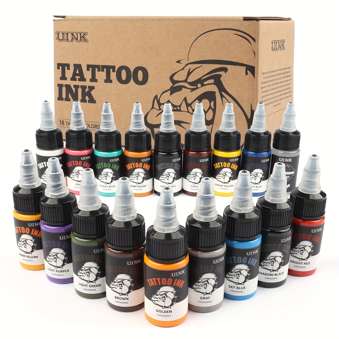 UINK 7Color/18 Color Tattoo Ink Set 20ML/0.65OZ Large Bottle Tattoo Cartridge Ink Tattoo Ink Combination Pack Suitable For Various Tattoo Styles And Patterns