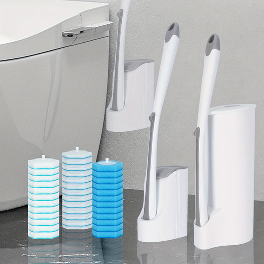 Disposable Toilet Brush Set with Refills & Holder - Wall Mounted or Floor Standing Toilet Cleaning System, 22/24/32 Replacement Heads, No-Touch Hygienic Bathroom Cleaner, Easy Bathroom Cleaning