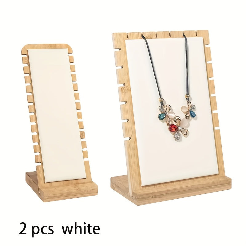 2pcs Bamboo Jewelry Necklace Display Stands with Multi-Hook Necklace Holders - -Standing Beige Tabletop Necklace Showcase for Necklace, Retail Store & - Sturdy Bamboo Rectangle Jewelry (No Tools, Jewelry Towers