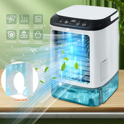 Portable Air Conditioner Humidifier/ Ambient Light Fan USB Cooler, Soundwave Technology Atomization | Large Ice Box | 3-speed Wind Speed | Rainbow Lights | Auxiliary Handle | Light Noise Reduction - Perfect Holiday/ Birthday/ Christmas Gift