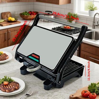 Home Kitchen, Black Square Double-sided Heating Barbecue Machine, High-power Panini Toaster, Steak Grill, Sandwich Machine, Waffle Maker, Heated Electric Pancake Maker, Grilled Sausages And Hamburgers., Home Cooking, Quick Meals