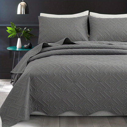 3pcs/Set Striped Rhombus Pattern Solid Color Bedspread Set (1 X Bedspread And 2 X Pillowcases Without Filler), Soft Breathable And Comfortable Bedding for Bedroom Dorm Room