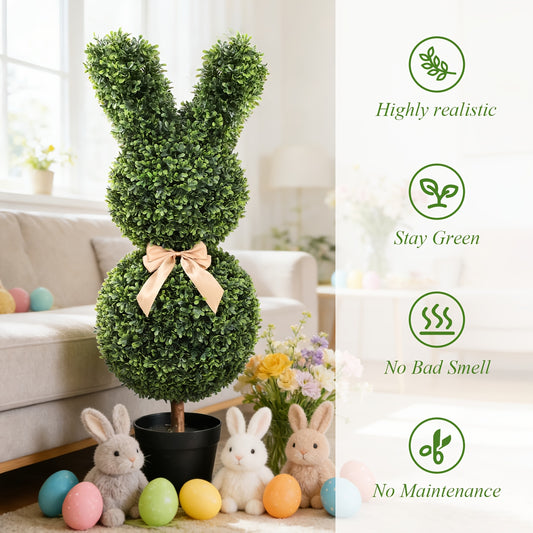2-Pack 3Ft Artificial Boxwood Bunny Topiary Plant With Bow | Indoor Outdoor Decor, Easter Spring Decoration, Faux Greenery For Home Garden, Includes Container