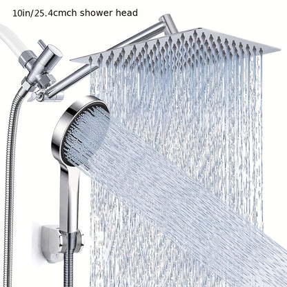 High Pressure Rainfall Handheld Shower Head Combo, 11-Inch Extension Arm, 9 Settings, 180° Adjustable, Anti-Leak with Holder, Chrome & Matte Black, 8/10/12 Inch