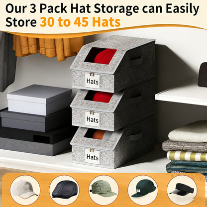 2 Baseball Cap Storage Boxes - Hat Organizer For Baseball Caps, Large Capacity Foldable, Stackable, Zippered Dustproof Multi-Purpose Closet Organizer, Suitable For Hats, Clothes, Durable Fabric Material