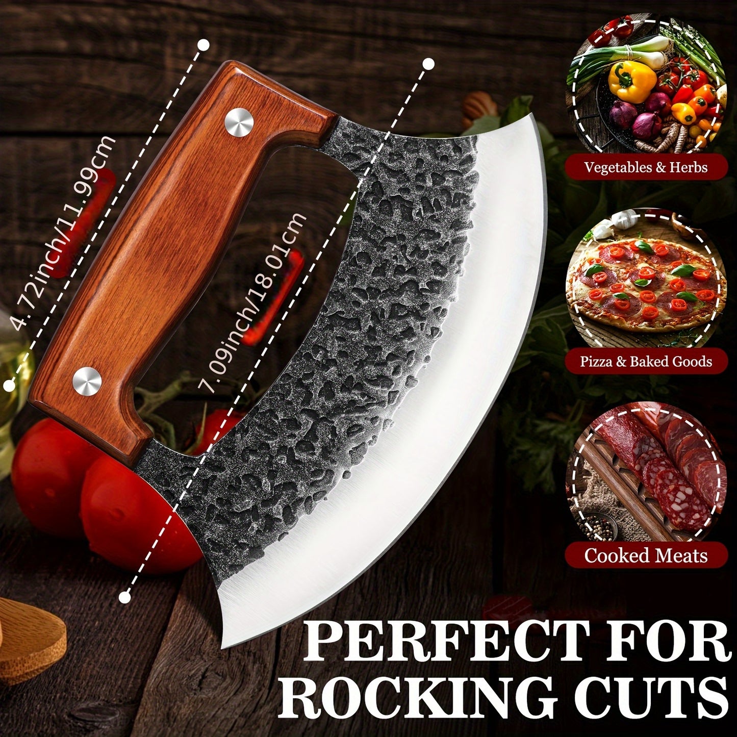 Professional Chef's Pizza Cutter, Hand-Forged Ura Knife, Full-Length Steel Handle, High Carbon Steel Material, Comes with Sheath and Gift Box. Suitable for Kitchen, Camping, and Barbecue Use as a Pizza Cutting Knife. A Birthday Gift for Men