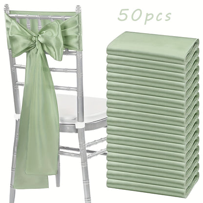 50pcs Satin Chair Waist Belt Bow Universal Chair Cover for Wedding Reception Restaurant Banquet, Party, Hotel Event Decoration (7 X 108 Inches)