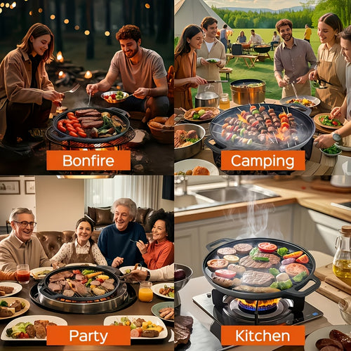2/3pcs Pre-Seasoned Cast Iron Skillet - Suitable For Pizza, BBQ, Pancakes, With | Oven, Stovetop, Grill & Campfire Safe | Multifunctional, Non-stick, Durable, Even-Heating, Versatile For Home & Outdoor Cooking