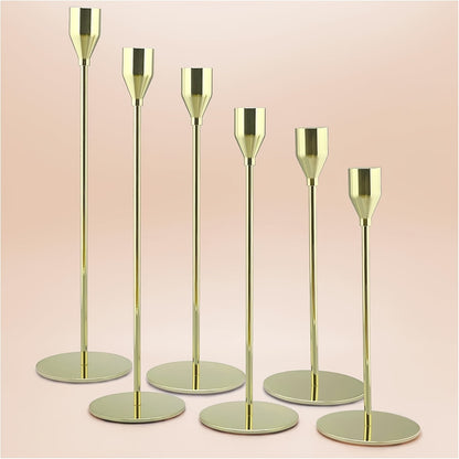 Collection of 6 Pink And Golden Candlestick Holders, Ideal for Taper Candles. These Decorative Candle Holders Are Perfect for Home Decoration, Weddings, Dining Events, Parties, And Anniversaries (Candles Not Included)