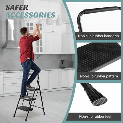 Step Ladder Shelves Heavy Duty Folding Step Stool with Wide Anti-Slip Pedal, 800lbs Storage Shelves Sturdy Steel Ladder Convenient Tool Lightweight Portable Steel Step Stool, 2 Steps 3 Steps, Festival Gifts, Black