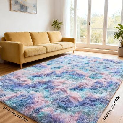 Purple Rainbow Shag Area Rug, Soft And Fluffy, Non-Slip, Machine Washable Carpet Available in Various Sizes for Living Rooms, Bedrooms, Dining Rooms, And Home Offices, Perfect for Christmas Home Decoration