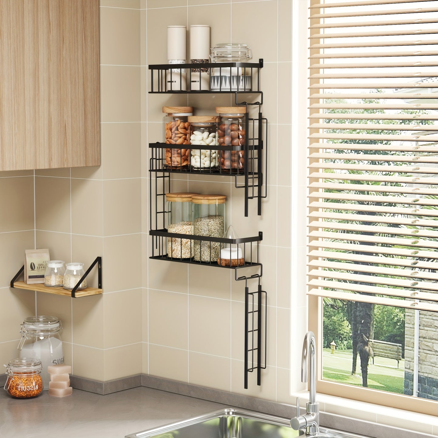 TOMNK Fire Escape Wall Shelf - Decorative Ladder Shelf, Wall Art Floating Shelf Black Metal Shelves For Bedroom, Home Office Storage And Display (3-Tier), Room Decor, Bathroom Decor, Floating Shelves
