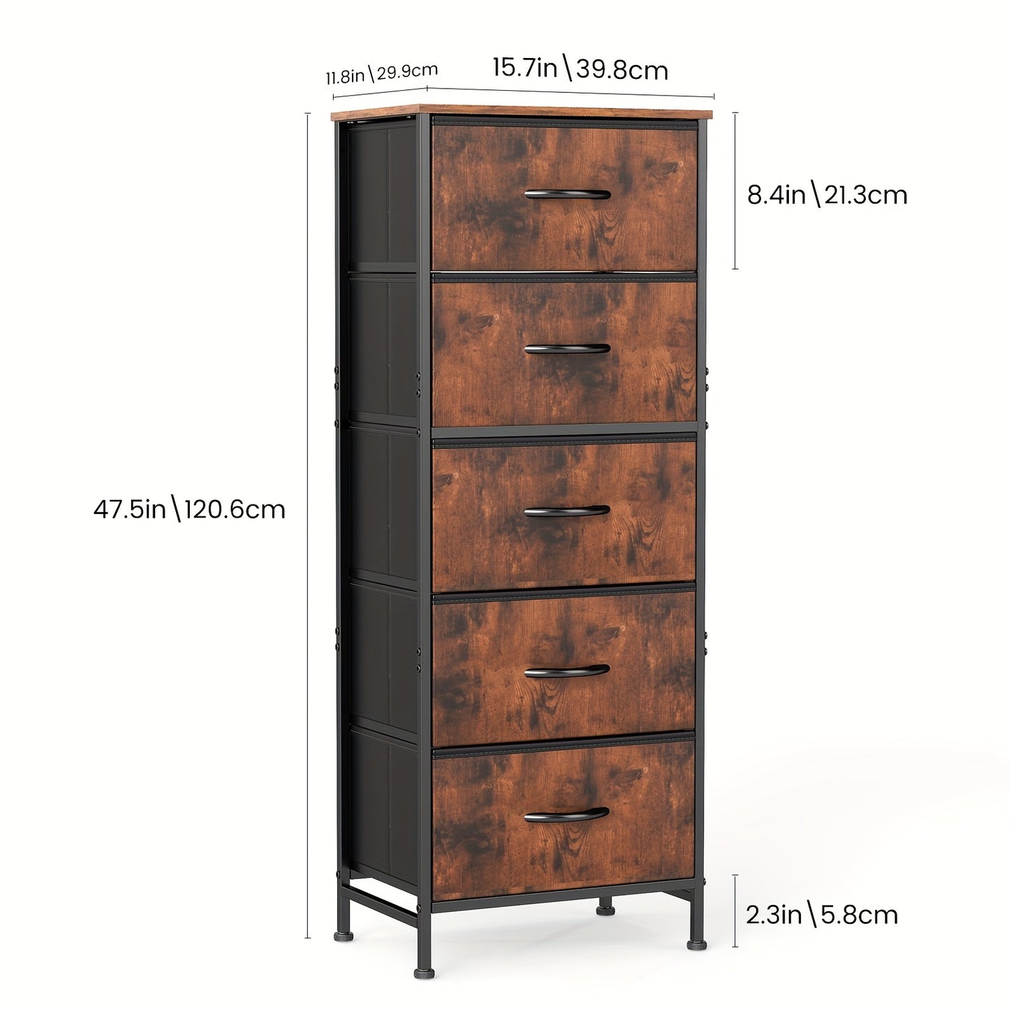 A Storage Chest Featuring Five/ Six Drawers, Fabric Bins, a Robust Steel Frame, And a Wooden Top, Ideal for Organizing Your Bedroom, Closet, Or Hallway, Storage Drawer Units