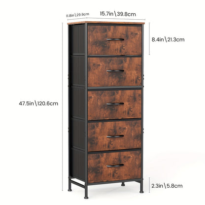 A Storage Chest Featuring Five/ Six Drawers, Fabric Bins, a Robust Steel Frame, And a Wooden Top, Ideal for Organizing Your Bedroom, Closet, Or Hallway, Storage Drawer Units