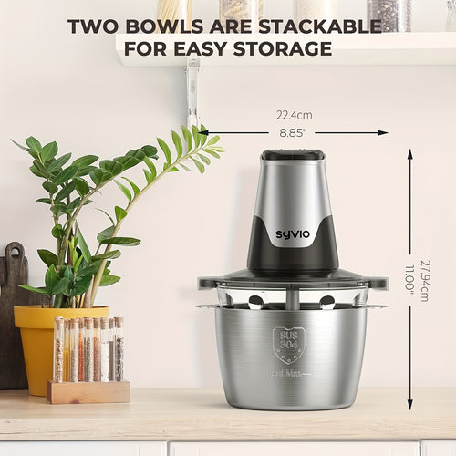 Syvio Food Processors with 2 Bowls, Meat Grinder 4 Bi-Level Blades, Mini Electric Food Chopper 450W, for Baby Food, Meat, Onion, Vegetable Chopper, 2 Speed, 8 Cup And 8 Cup, Christmas Gifts