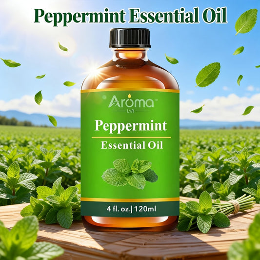 Peppermint Essential Oil 120ml 4oz Crisp Refreshing Mint Scent for Diffuser Candle Humidifier Car Air Freshener Home Decor Perfume Spray Aromatherapy with Ceramic Stone