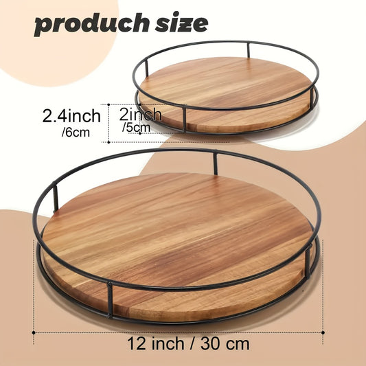 12" Wooden Rotating Storage Rack Turntable Organizer Kitchen Pantry Countertop Cabinet