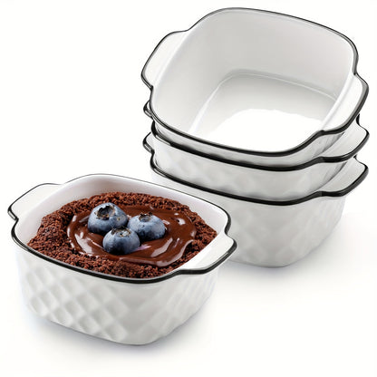 4pcs, 13Oz Ceramic Baking Dishes, 5.7X4.5X2.2'' Square Baking Dishes - Diamond Design, 400Ml Small Baking Dish for Air Fryer, Ceramic Bakeware with Handles, Oven-Safe & Microwave-Safe