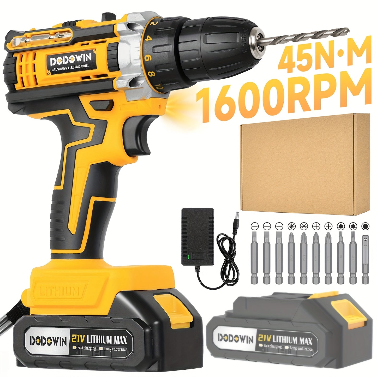 Accessories Sold Separately Cordless Impact Drill Set, 12V/21V Electric Drill Kit, 45Nm Power, 2-Speed, Keyless Chuck, LED Light, With 1/2 Battery & Charger Included, 24pcs Accessories, Ideal For Home Repair