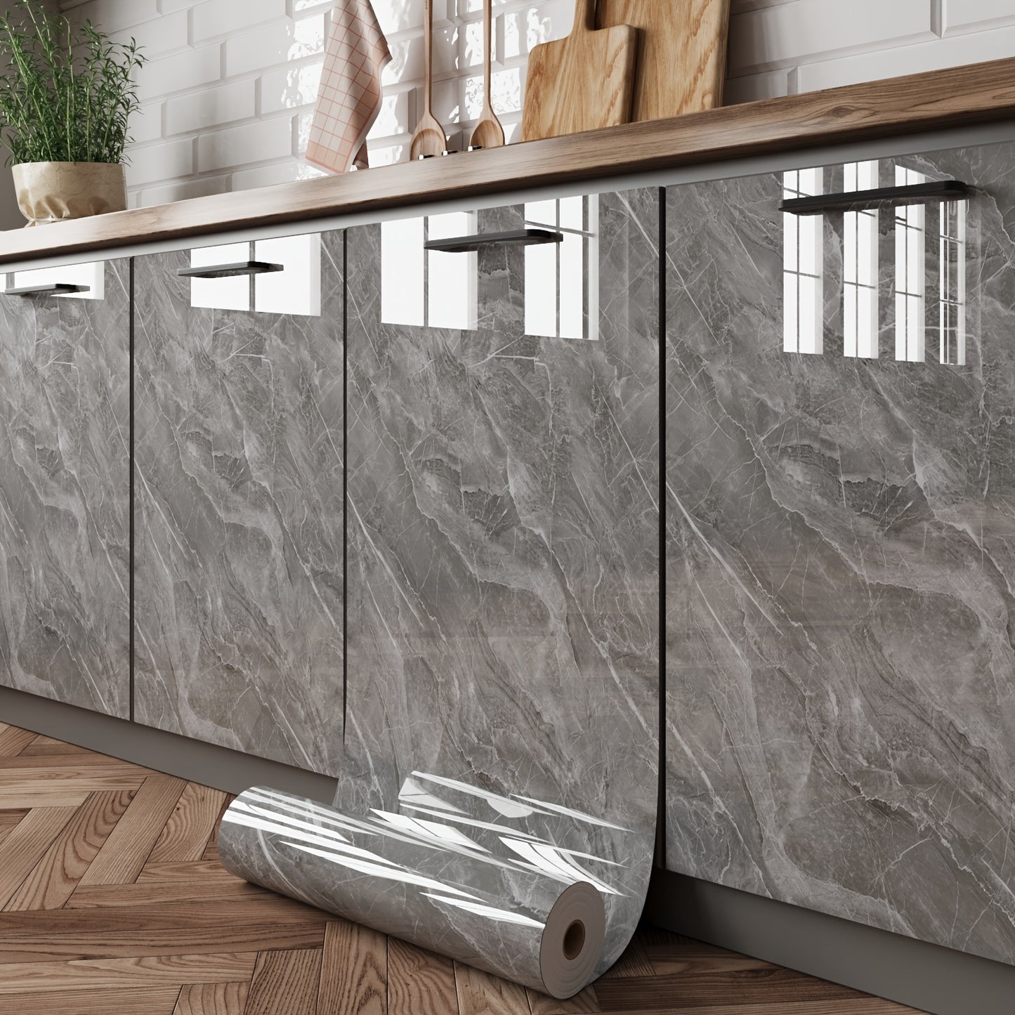 1Roll Peel And Stick Glossy Marble Pattern Wallpaper - Waterproof, Oil-Resistant, Wall And Table Self-Adhesive Stickers - Easy to Install And Home Decor for Kitchen Backsplash, Kitchen Countertop