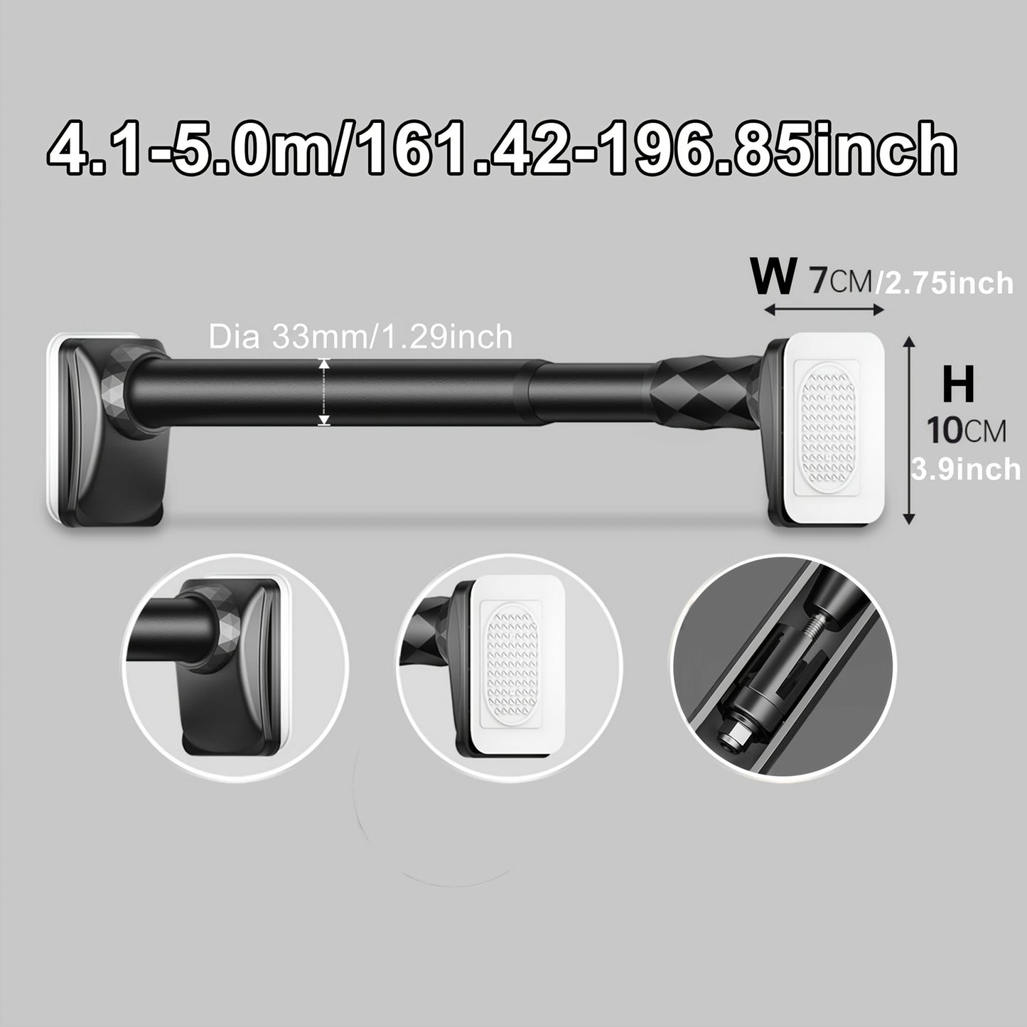 15.75inch - 196.85inch No Drilling Curtain Rail 33Mm Diameter Telescopic Shower Curtain Rod, Extendable Telescopic Rod, Long Adjustable Curtain Rod for Large Windows