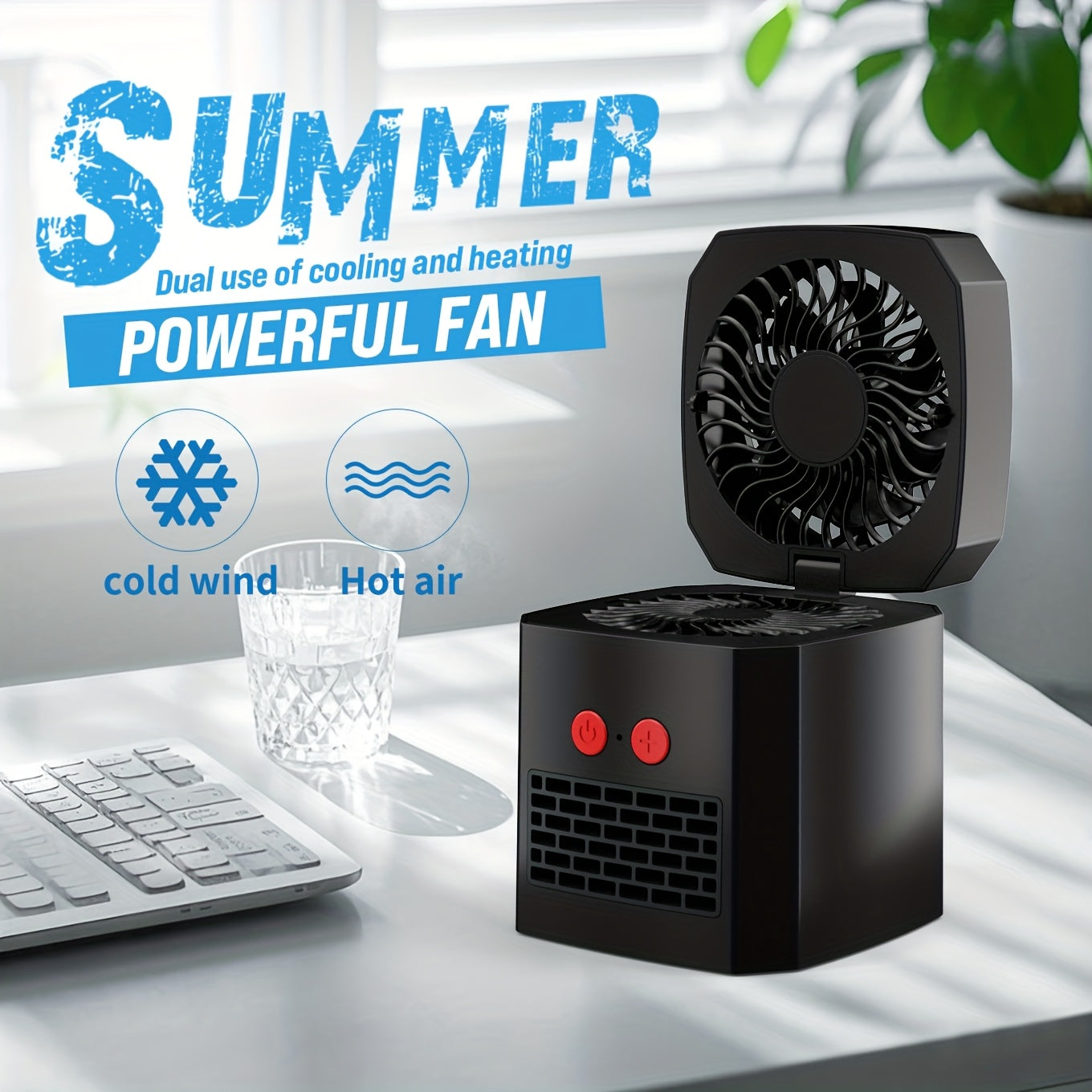 2in 1 Heater Fan Combo, 400W Portable Space Heater with 3 Speed Adjustable Temperature Multifunctional Dual-purpose Heater for Both Cooling And Heating, Home Mini Electric Heater, Office Desktop Heater, Portable And Movable Silent Heater