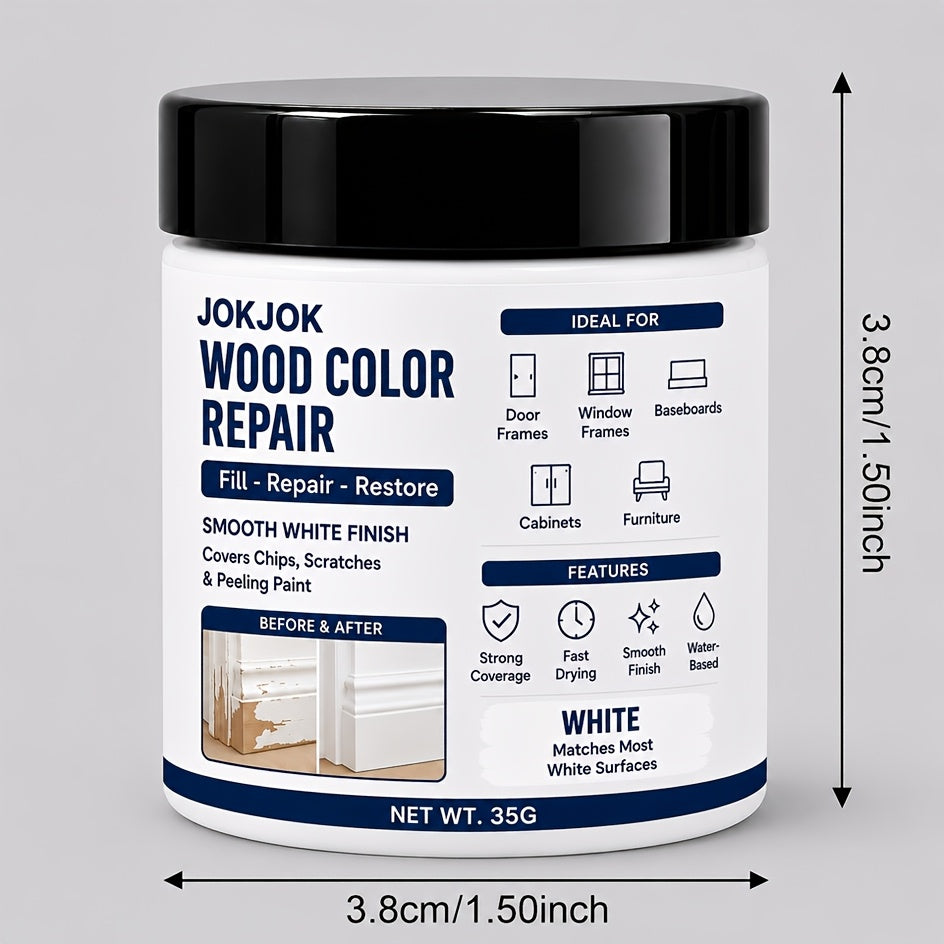 WHITE TRIM REPAIR PASTE - White Wood Repair Filler for Door Frames, Window Frames, Baseboards And Cabinets - Covers Scratches, Chips And Peeling Paint with Smooth White End - Fast Drying Water-Based Formula for Furniture Touch-Up